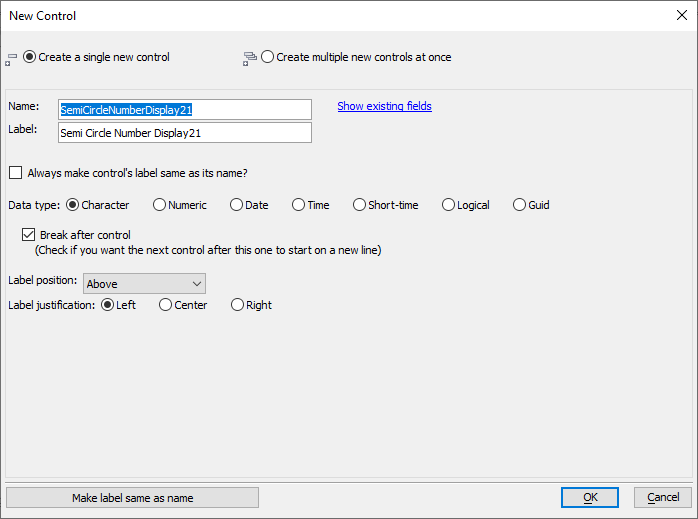 New Control dialog